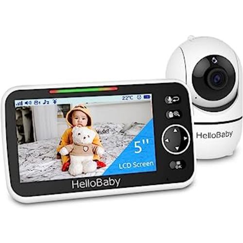 HelloBaby Monitor, 5''Display, Pan-Tilt-Zoom Video, Night Vision, 8 Lullabies and 1000ft Range Baby Monitor