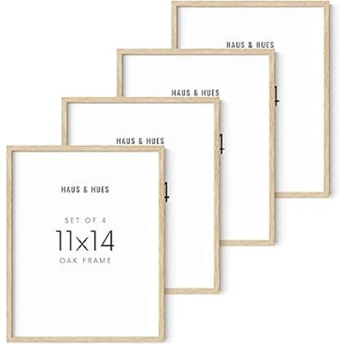 HAUS AND HUES 11"x14" Beige Oak Wood Frames Set of 4-11x14 Poster Frames Poster Sized Frame, Natural Wood Frame 11x14 Wood Frame, 11 x 14 Frame Art, 14x11 Picture Frames Wood 11 x 14 Display Frame