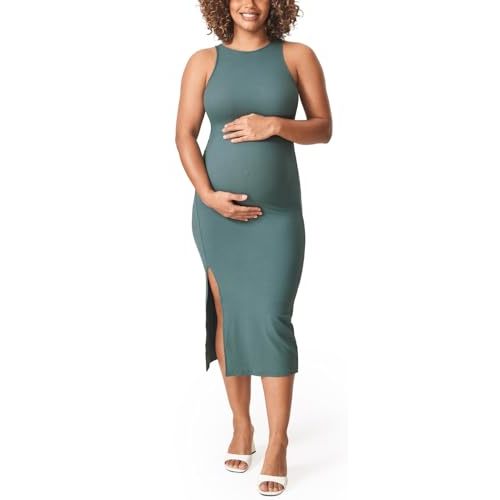 MOMANDA Women' s Maternity Dress Ribbed Casual Dresses Sleeveless Crew Neck Maternity Bodycon Dresses for Baby Shower