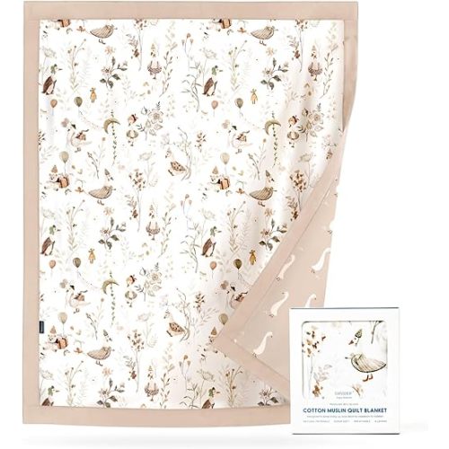 GRSSDER Cotton Muslin Quilt Blanket - Silky Soft and Breathable Baby Blanket Quilt, Oversized Muslin Blankets for Newborns, Toddlers & Kids, 6 Layers Reversible Design for All Seasons, 40" x 50"