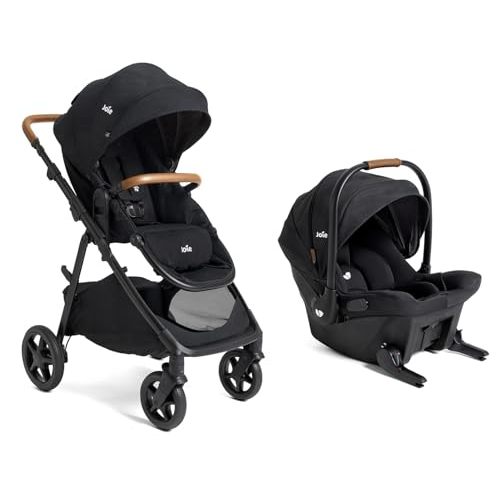 Joie™ Ginger™and Mint Latch™ Travel System – 4-in-1 Travel System with Base-Free Infant Car Seat & Stroller, Built-in Latch for Easy Install and an Included All-Terrain Stroller (Shale Dark)