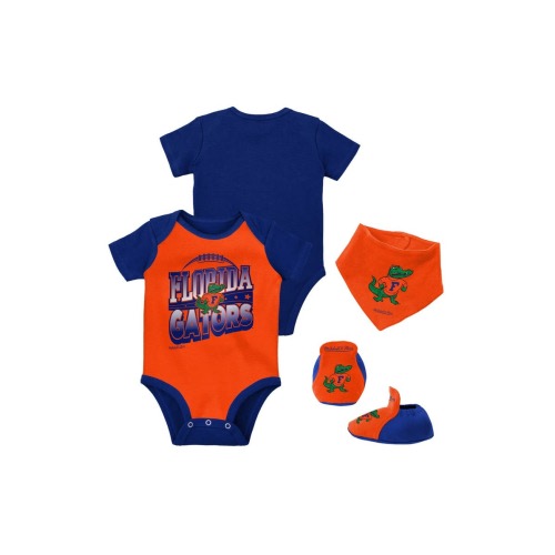 Infant Mitchell & Ness Royal/Orange Florida Gators 3-Pack Bodysuit, Bib and Bootie Set, 6-9M