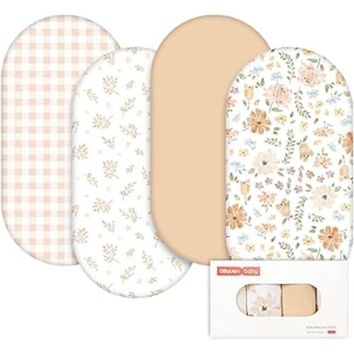 Gllquen Baby Bassinet Sheets 4 Pack, Breathable Cozy Fitted Mattress Sheet, Elastic Travel Crib Fashionable Pattern, Standard Cradle Safe Sheets for Baby Boys Girls 32"x16"(Pastoral Whispers)
