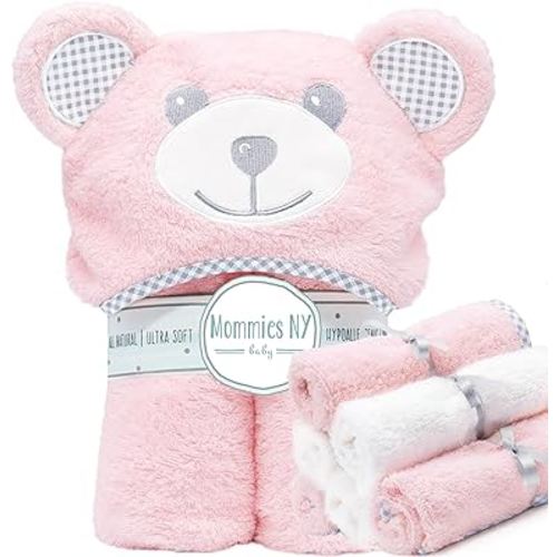 7 Pack Premium Girl Baby Towel and Washcloths Set - Organic Bamboo Toddler Hooded Towel - X Large Size Bath Towel with Hood for Toddler Infant Newborn - Cute Bear Ears - Pink Bundle