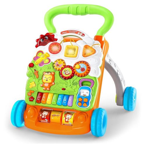 YOLAY Baby Walker Push Toy with Wheels, Sit-to-Stand Walker for Baby Boy and Girl 6-12 Months with Detachable Play Panel, Stable Handle, Early Learning Activity for Kids - Green