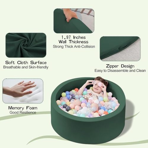 Foam Ball Pit, 35.4"x 11.8" Ball Pits for Toddlers, Soft Round Kiddie Baby Playpen Ball Pool for Kids, Ideal Gift for Babies Indoor and Outdoor Game, Green, (Balls not Included)
