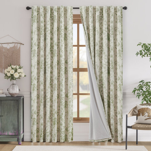 Lark Manor™ Linen Blackout Peony Flower Printed Rod Pocket Curtain Pair | Wayfair