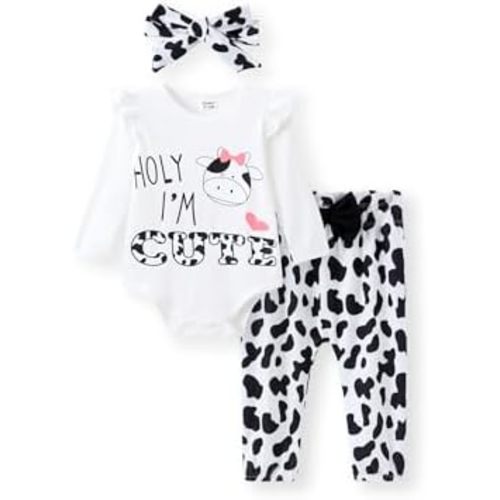 PATPAT Baby Girl Clothes Long Sleeve Ruffle Romper Pants Headband 3 Pieces Set Newborn Infant Outfits 0-24 Months