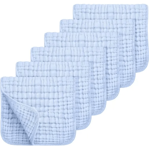 Looxii Muslin Burp Cloths 100% Cotton Muslin Cloths Large 20''x10'' Extra Soft and Absorbent 6 Pack Baby Burping Cloth for Boys and Girls (Blue)