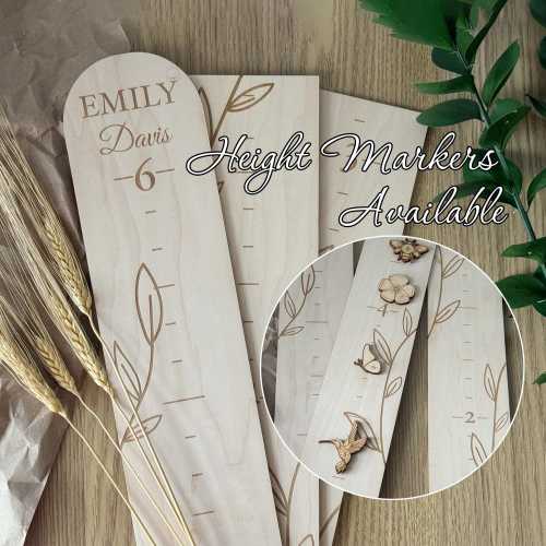 Personalized Wooden Growth Chart for Wall with Height Markers, Custom Name Wood Height Chart for Girls, Customized Baby Shower Gift for Kids