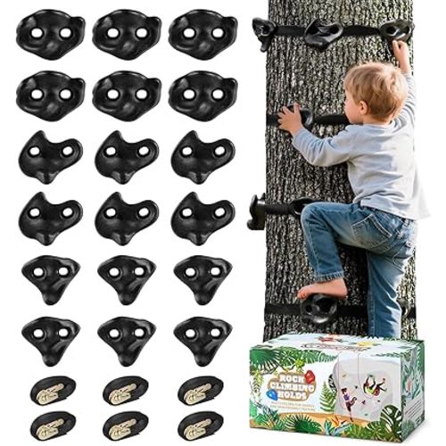 18PCS Ninja Tree Climbing Holds and 6 Sturdy Ratchet Straps for Kids Tree Climbing, Large Climbing Rocks for Outdoor Ninja Warrior Obstacle Course Training