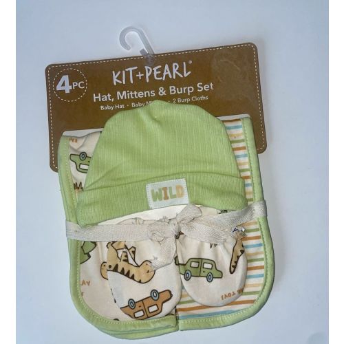 Kit+Pearl - Hat, Mittens & Burp Set Wild Green Cars & T-Rex