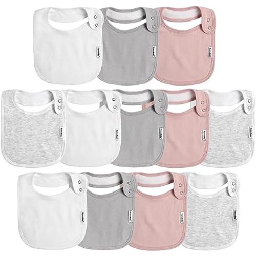 Baby Snap Bibs for Boys & Girls,12 Pack Drooling Bibs for Infants, Newborns, Organic Cotton,Adjustable,Machine Washable
