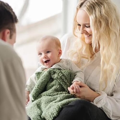 SARANONI Bamboni Luxury Baby Blanket, Breathable & Soft Plush Blanket for Infant Boys & Girls (Olive, Mini 15” x 20”)