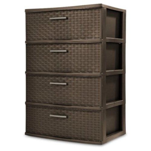 Stylish 4 Drawer Wide Woven Plastic Organizer for Home Storage Needs and Durability