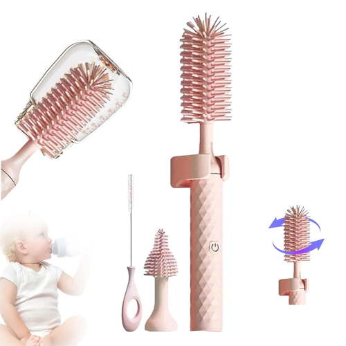 Electric Baby Bottle Brush, Silicone Bottle Brush, with Clip and Replaceable Silica Gel Brush Head,Rechargeable 360 Bottle Cleaning Brush