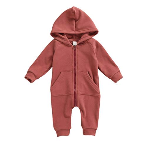 Infant Baby Boys Girls Zipper Warm Hooded Romper Jumpsuit Solid Long Sleeve Bodysuit Outfit Fall Winter Clothes