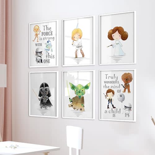 W.O.W.A Star Wars Nursery Decor Set of 6- Baby Shower, Wallpaper, and Wall Decor (8"x10", UNFRAMED)