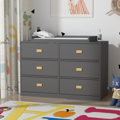 Timechee 45.1"W x 32.9"H Changing Table Dresser Grey Grey Finish