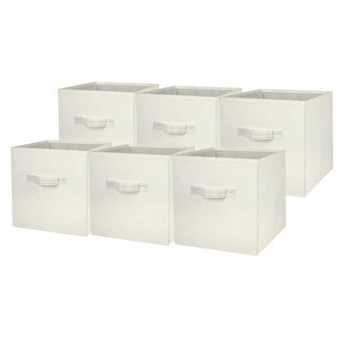 Mainstays Collapsible Cube Fabric Storage Bins (10.5" x 10.5"), 6 Pack, Vanilla Dream