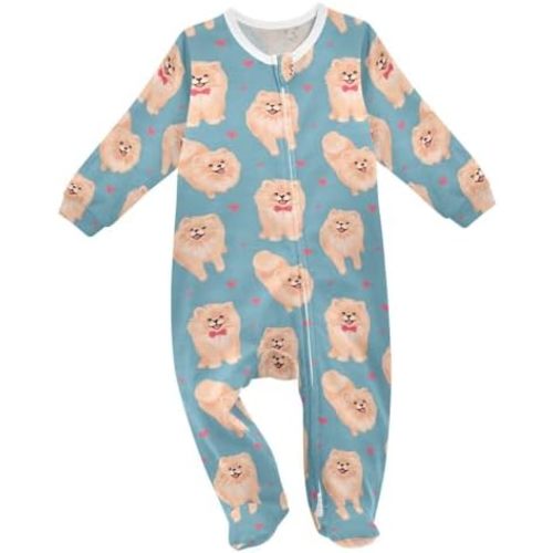 vvfelixl Pomeranian Dog Baby Sleepers For Girl Boys Newborn Baby Play One-Piece Footies For 0-24 Months White