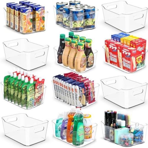 LANDNEOO Multi-Use Clear Plastic Storage Bins for Organizing (12-Pack)