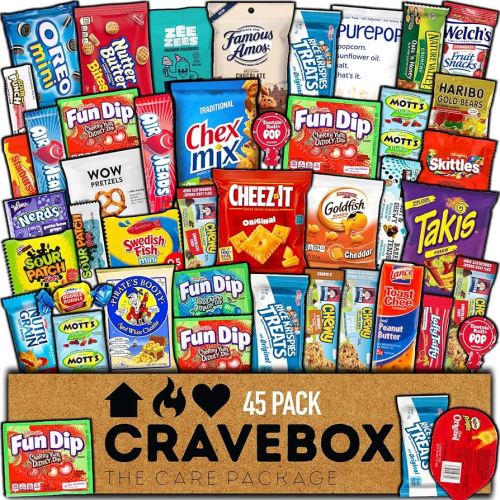 CRAVEBOX Snacks Box Variety Pack Care Package (45 Count) Halloween Treats Gift Basket Adults Kids Grandkids Guys Girls Women Men Boyfriend Birthday Cookies Chips College Student Office School