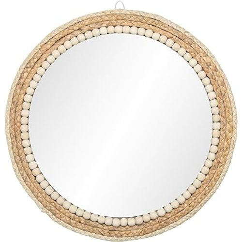 SWTHONY 18 Inch Boho Round Hanging Wall Mirror Decorative Rattan Circle Wall Mounted Mirror for Farmhouse, Living Room, Bedroom, Bathroom