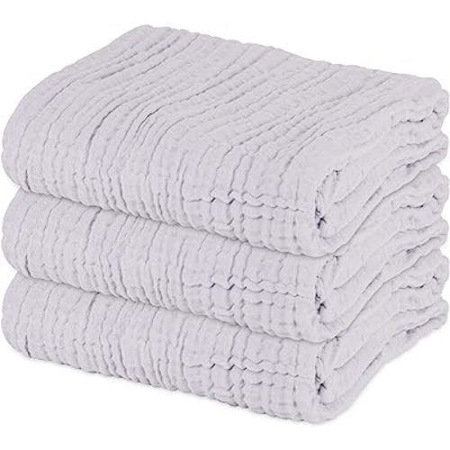 Baby Towels Muslin Baby Bath Towel 3Pack Infant Towels for Newborn Boy Girl 6 Layers Ultra Soft Cotton Toddler Towels for Baby's Delicate Skin 40x 40 Inch (Grey)