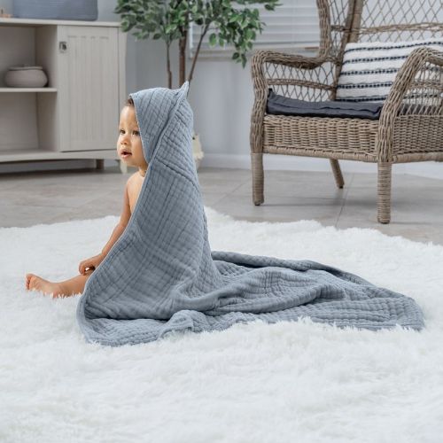 Baby Hooded Muslin Cotton Towel for Kids by Comfy Cubs, Color: Pacific blue, Size: pack of 2