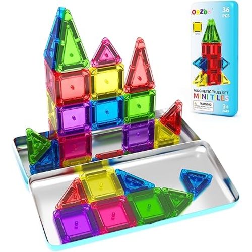 Magnetic Tiles Mini Travel Toddler Set, Magnetic Blocks Building Kids Toys & Games, Montessori Preschool Classroom Must Haves Educational Learning Sensory Toys for 3+ Year Old Boys Girls Birthday Gift