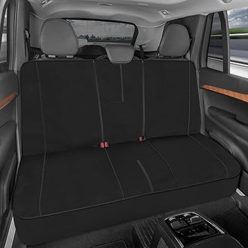 Motor Trend SpillGuard Neoprene Rear Seat Protector - Waterproof Bench Cover for Cars With Gray Stitching, Padding for Kids & Dogs
