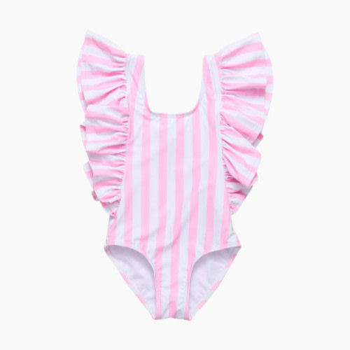 Snapper Rock Swimwear Wide Stripe Frill Swimsuit - Pink, 3-6 M