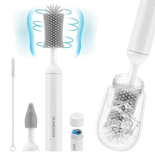 Electric Bottle Brush Cleaner, Waterproof Electric Baby Bottle Brush Cleaner, AA Battery-Powered & 360° Wrist-Friendly, with Silicone Bottle/Nipple/Straw Brush, Perfect Essentials for New Parents