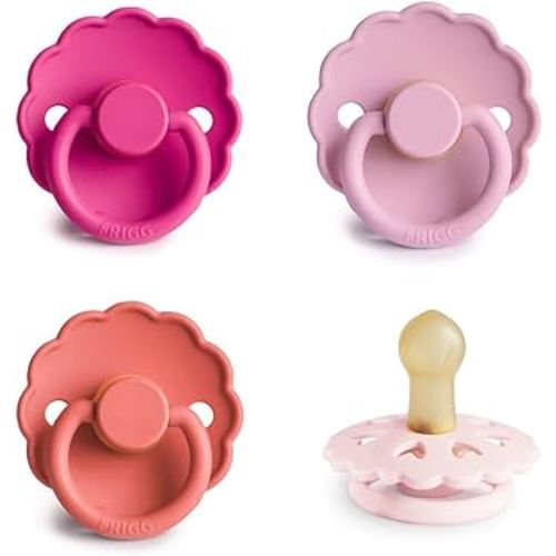 FRIGG Natural Rubber Baby Pacifier 4-Pack Rosy Romance | Made in Denmark | BPA-Free (0-6 Months)