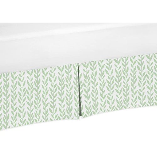 Sweet Jojo Designs Green and White Leaf Floral Girl Pleated Baby Nursery Crib Bed Skirt Dust Ruffle - Boho Farmhouse Sunflower Collection