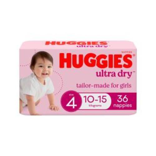 Huggies Ultra Dry Nappies Girls Size 4 (10-15Kg) | 36 Pack