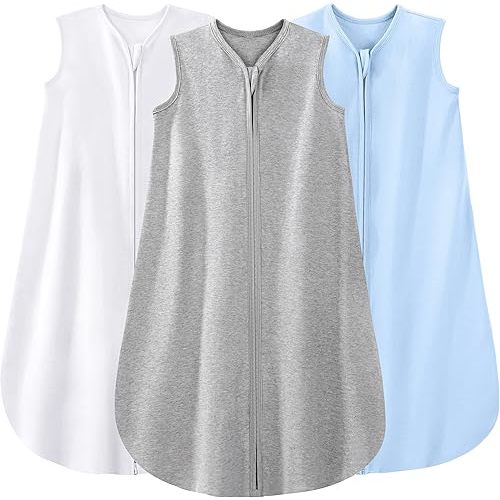 Yoofoss Baby Sleep Sack 6-12 Months 100% Cotton 0.5 TOG Baby Sleeping Bag 2-Way Zipper Toddler Wearable Blankets 3 Pack Breathable Lightweight (Medium)