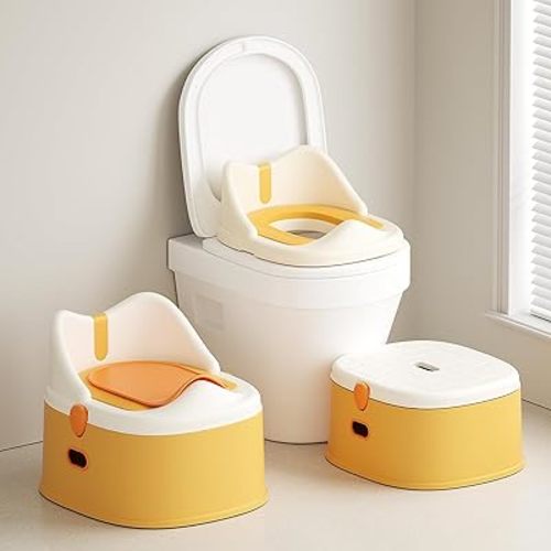 3-in-1 Toddler Potty Training Toilet for Boys and Girls Multi-use Baby Potty Chair for Toddlers 1-3 Training Potty Seat Toddler Toilet Baby Potty Training Seat with Step Stool (Orange)