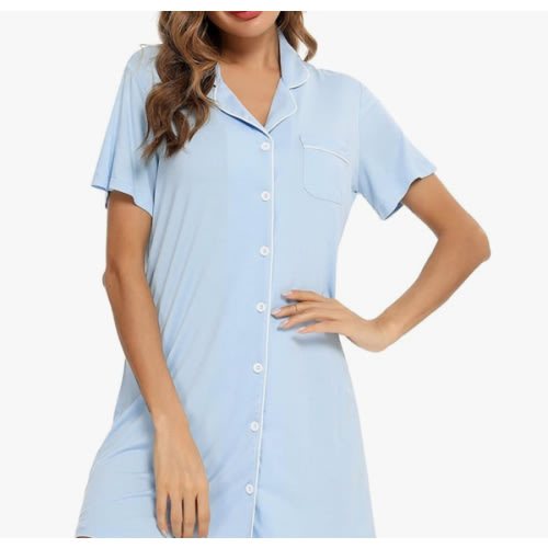 Anjue Pajama Nightgowns for Women Button Down Pajamas Tops Short/Long Sleeve Sleepwear Sleep Shirts Nightdress S-XXL