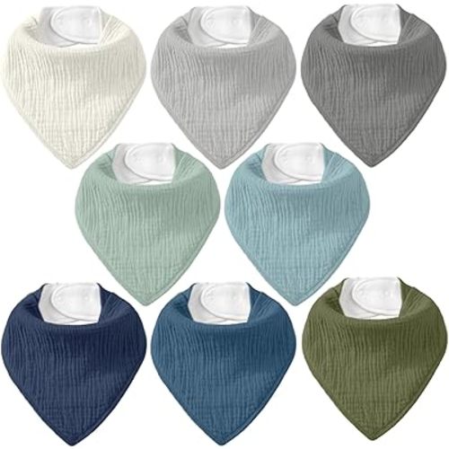 Muslin Baby Bibs 8 Pack, Baby Bandana Drool Bib for Drooling and Teething, 100% Cotton Soft Absorbent for Girls Boys Serenity