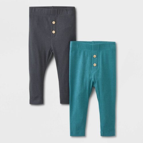 Baby Girls' 2pk Ribbed Leggings Set - Cat & Jack™ Charcoal Gray/green