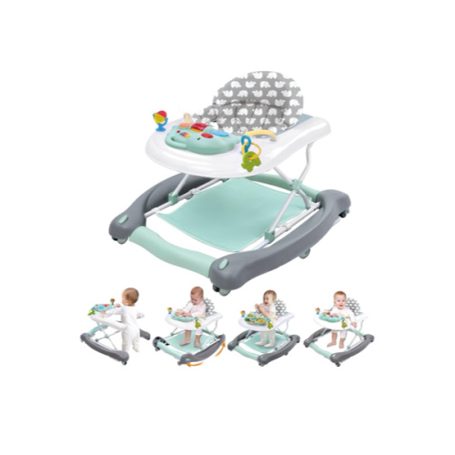Foldable Baby 5-in-1 Activity Walker - Rocker, Activity Center, Bouncer, Seat Walker, Push Walker - Adjustable Speed Rear Wheels and Height Toys Ages 6-18 Months… (Mint Green)