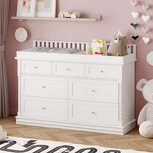 Oxylife Baby Dresser with Changing Table Top for Nursery with 7 Storage Drawers for Kids Bedroom,White