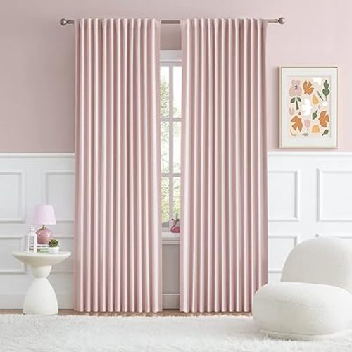 2 Panels Baby Pink Curtains for Girls Bedroom 70 Inch Wide- Back Tab and Rod Pocket Room Darkening Thermal Insulated for Living Room 70 x 84 Inch Length