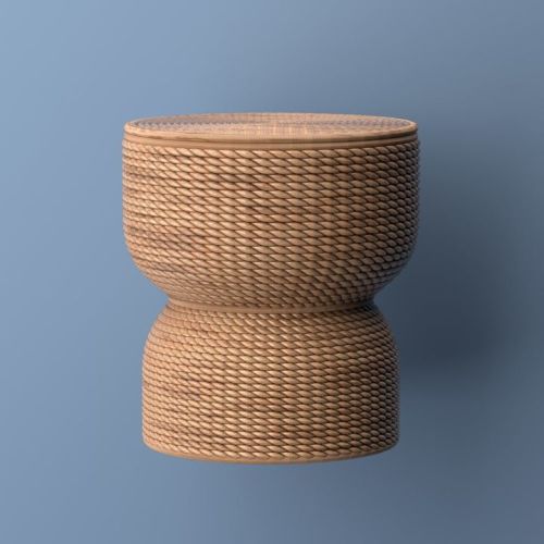 Happimess Bhola 18" Hourglass Handwoven Hyacinth Storage Accent Table with Lid: Natural 17.25 x 17.25 x 11.75 in