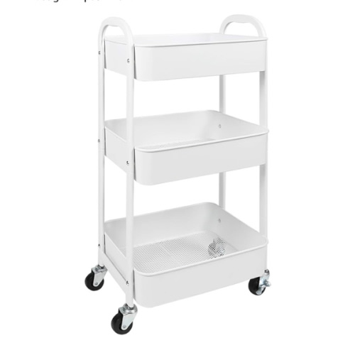 MAX Houser 3-Tier Rolling Utility Cart with Caster Wheels for Kitchen, Bathroom, Easy Assembly (White)