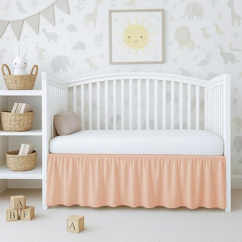 Dust Ruffle Crib Skirt, 100% Egyptian Cotton 800 Thread Count, Mini Crib Size (24" x 38"+10") Inch Drop Toddler Bed Skirt for Baby Boys or Girls - Blush Solid