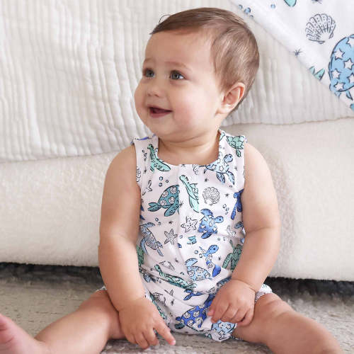 Sleeveless Snap Romper | Sea Turtle Splash