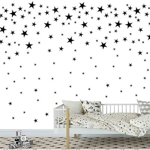 174pcs Mixed Size Star Wall Stickers Home Decor Bedroom Removable Nursery Wall Decals Kids DIY Art Decal JW343 (Black)